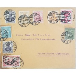 J) 1922 GERMANY, NUMERAL, GERMANIA, MULTIPLLE STAMPS, AIRMAIL, CIRCULATED COVER, FROM GERMANY TO FRIEDRICHRODA