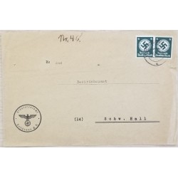 J) 1946 GERMANY, NAZI SHIELD, PAIR, MULTIPLE STAMPS, AIRMAIL, CIRCULATED COVER, FROM GERMANY TO SCHW. HALL