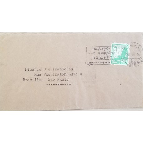 J) 1937 GERMANY, NAZI, EAGLE, MULTIPLE STAMPS, AIRMAIL, CIRCULATED COVER, FROM GERMANY TO BRAZIL