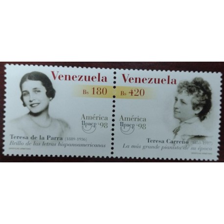 J) 1998 VENEZUELA, AMERICA UPAEP, TERESA DE LA PARRA, BRIGHTNESS OF HISPANO AMERICAN LETTERS, TERESA CARREÑO