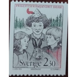 J) 1992 SWEDEN, 100 YEARS OF PROGRESS OUTDOORS, RABBIT AND CHILDREN, MNH