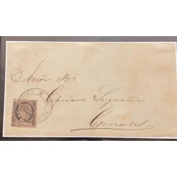 J) 1880 ARGENTINA, CORRIENTES, SCOTT 7A, DEEP BLACK DOUBLE LILAC-PINK, TYPE 2, FOURTH PRINT IN A LIGHT PRINT