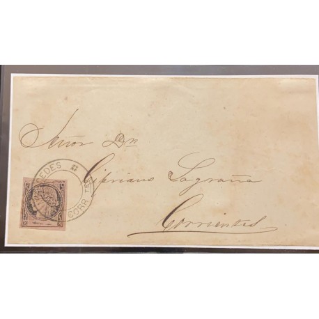 J) 1880 ARGENTINA, CORRIENTES, SCOTT 7A, DEEP BLACK DOUBLE LILAC-PINK, TYPE 2, FOURTH PRINT IN A LIGHT PRINT