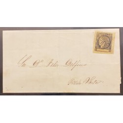 J) 1867 ARGENTINA, CORRIENTES, SCOTT 5, BLACK ON YELLOW, TYPE 3, A GOOD USED EXAMPLE WITH LARGE MARGINS AROUND