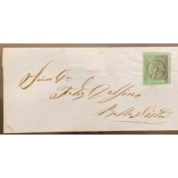J) 1864 ARGENTINA, CORRIENTES, SCOTT 4A, BLACK ON BLUE GREEN, TYPE 6, AN EXAMPLE USED WITH GOOD TO LARGE MARGINS