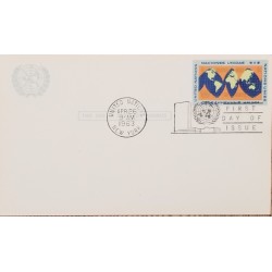 J) 1963 UNITED NATIONS, MAP, WITH SLOGAN CANCELLATION, FDC