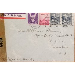 J) 1943 UNITED STATES, OPEN BY EXAMINER, MULTIPLE STAMPS, AIRMAIL, CIRCULATED COVER, FROM USA TO CALIFORNIA