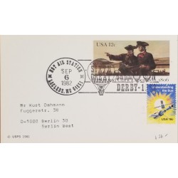 J) 1982 UNITED STATES, COWBOYS, SATELLITE, MULTIPLE STAMPS, AIRMAIL, CIRCULATED COVER, FROM USA TO BERLIN WEST