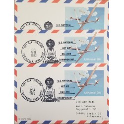 J) 1983 UNITED STATES, US NATIONAL HOT AIR BALLOON CHAMPIONSHIP, AIRPLANE, SET OF 3 FDC