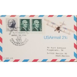 J) 1978 UNITED STATES, THOMAS JEFFERSON, AIRPLANE, WITH SLOGAN CANCELLATION, AIRMAIL, CIRCULATED COVER