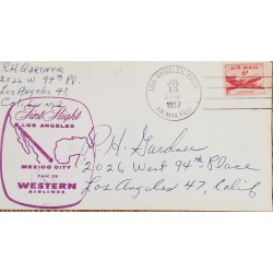 J) 1957 UNITED STATES, AIRPLANE, MAP, FIRST INAUGURAL FLIGHT, AIRMAIL, CIRCULATED COVER, FROM CALIFORNIA