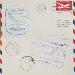 J) 1957 UNITED STATES, FIRST INAUGURAL FLIGHT, POSTAL STATIONARY, AIRPLANE, MAP, BLUE CANCELLATION, AIRMAIL