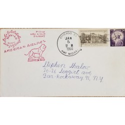 J) 1958 UNITED STATES, STATUE OF LIBERTY, AMERICAN AIRLINES, RED CANCELLATION, DOG, MULTIPLE STAMPS, AIRMAIL