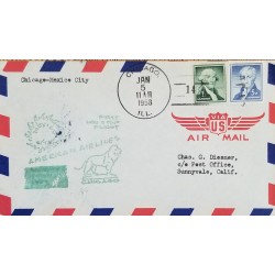 J) 1958 UNITED STATES, WASHINGTON, AMERICAN AIRLINES, GREEN CANCELLATION, MULTIPLE STAMPS, AIRMAIL, CIRCULATED
