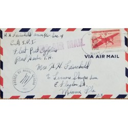 J) 1942 UNITED STATES, AIRPLANE, PASSED BY NAVAL CENSOR, AIRMAIL, CIRCULATED COVER, FROM USA TO MIAMI