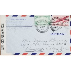 J) 1942 UNITED STATES, AIRPLANE, MULTIPLE STAMPS, OPEN BY EXAMINER, AIRMAIL, CIRCULATED COVER, FROM USA TO COLOMBIA