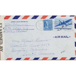 J) 1942 UNITED STATES, JAMES MONROE, AIRPLANE, OPEN BY EXAMINER, MULTIPLE STAMPS, AIRMAIL, CIRCULATED COVER