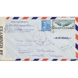 J) 1942 UNITED STATES, JAMES MONROE, AIRPLANE, OPEN BY EXAMINER, MULTIPLE STAMPS, AIRMAIL, CIRCULATED COVER