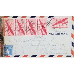 J) 1942 UNITED STATES, AIRPLANE, JAMES MONROE, OPEN BY EXAMINER, MULTIPLE STAMPS, AIRMAIL, CIRCULATED COVER
