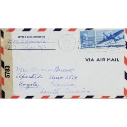 J) 1943 UNITED STATES, JAMES MONROE, AIRPLANE, OPEN BY EXAMINER, MULTIPLE STAMPS, AIRMAIL, CIRCULATED COVER