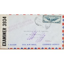J) 1940 UNITED STATES, TRANS ATLANTIC, OPEN BY EXAMINER, RETURN TO SENDER, AIRMAIL, CIRCULATED COVER, FROM USA TO FRANCE