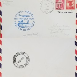 J) 1966 UNITED STATES, EAGLE, JEFFERSON, MULTPLE STAMPS, FIRST NON STOP FLIGHT, EASTERN AIRLINES, AIRMAIL