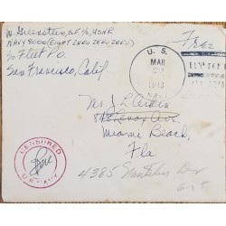 J) 1943 UNITED STATES, CENSORED, AIRMAIL, CIRCULATED COVER, FROM CALIFORNIA TO MIAMI
