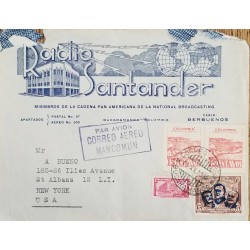 J) 1949 COLOMBIA, COMMERCIAL LETTER, MULTIPLE STAMPS, AIRMAIL, CIRCULATED COVER, FROM COLOMBIA TO NEW YORK