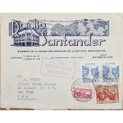 J) 1945 COLOMBIA, COMMERCIAL LETTER, MULTIPLE STAMPS, AIRMAIL, CIRCULATED COVER, FROM COLOMBIA TO NEW YORK
