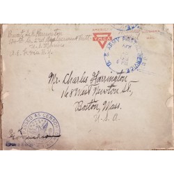 J) 1918 UNITED STATES, AMERICAN YMCA, PASSED AS CEMSORED, BLUE CANCELLATION, CIRCULATED COVER