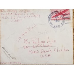 J) 1943 UNITED STATES, AIRPLANE, AIRMAIL, CIRCULATED COVER, FROM NEW YORK TO MIAMI