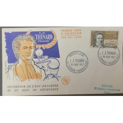 P) 1959 FRANCE, THE 100TH ANNIVERSARY OF THE DEATH OF THÉNARD STAMP, FDC, COVER INVENTOR OF OXYGENATED WAT, XF