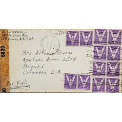 J) 1943 UNITED STATES, EAGLE, WITH THE WAR, MULTIPLE STAMPS, OPEN BY EXAMINER, AIRMAIL, CIRCULATED COVER