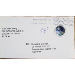 J) 2014 UNITED STATES, GLOBAL USA FOREVER, AIRMAIL, CIRCULATED COVER, FROM USA TO BUENOS AIRES