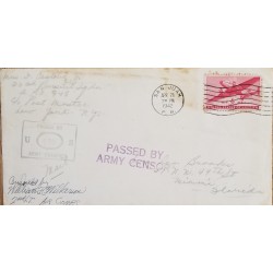 J) 1942 UNITED STATES, AIRPLANE, PASSED BY ARMY CENSORSHIP, AIRMAIL, CIRCULATED COVER, FROM USA TO MIAMI