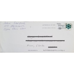 J) 2015 UNITED STATES, FOREVER USA, SNOWFLAKE, AIRMAIL, CIRCULATED COVER, FROM OHIO TO MIAMI
