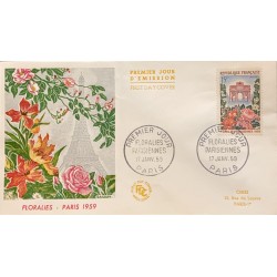 P) 1959 FRANCE, PARIS FLOWER FESTIVAL STAMP, FDC, PARISIAN FLOWER, EIFFEL TOWER PARIS, WITH CANCELLATION, XF