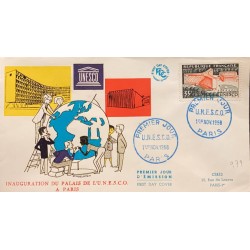 P) 1958 FRANCE, THE OPENING OF THE UNESCO HEADQUARTERS IN PARIS STAMP, FDC, COVER OF INAUGURATION PALAIS U.N.E.S.C.O, WC, XF