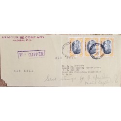 J) 1941 PHILIPPINES, COMMONWEALTH, MULTIPLE STAMPS, AIRMAIL, CIRCULATED COVER, FROM PHILIPPINES TO CALIFORNIA VIA CLIPPER