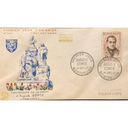 P) 1957 FRANCE, FDC, COVER OF CENTENARY OF DEATH AUGUSTE COMTE 1798-1857, COMMEMORATION STAMP, XF