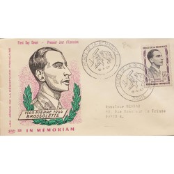 P) 1957 FRANCE, PIERRE BROSSOLETTE 1903-1944 STAMP, FDC, COVER OF HEROES OF THE RESISTANCE, WITH CANCELLATION, XF