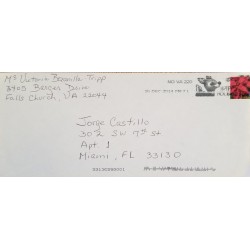 J) 2014 UNITED STATES, FLOWER, CHRISTMAS, AIRMAIL, CIRCULATED COVER, FROM USA TO MIAMI