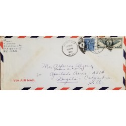 J) 1941 UNITED STATES, MULTIPLE STAMPS, TRANS ATLANTIC, JAMES MONROE, AIRMAIL, CIRCULATED COVER, FROM USA TO COLOMBIA