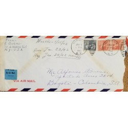 J) 1942 UNITED STATES, OPEN BY EXAMINER, JAMES, MULTIPLE STAMPS, AIRMAIL, CIRCULATED COVER, FROM USA TO COLOMBIA