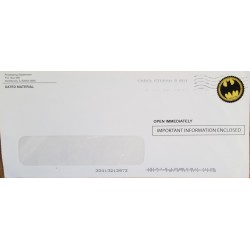 J) 2013 UNITED STATES, BATMAN, OPEN IMMEDIATELY, IMPORTANT INFORMATION ENCLOSED, AIRMAIL, CIRCULATED COVER, FROM USA