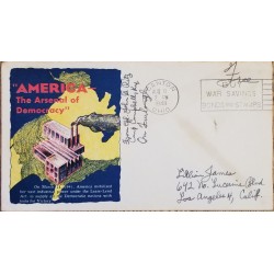 J) 1943 UNITED STATES, AMERICA THE ARSENAL OF DEMOCRACY, AIRMAIL, CIRCULATED COVER, FROM USA TO CALIFORNIA