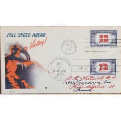 J) 1943 UNITED STATES, FULL SPEED AHEAD TO VICTORY, MULTIPLE STAMPS, FLAG, AIRMAIL, CIRCULATED COVER, FROM USA