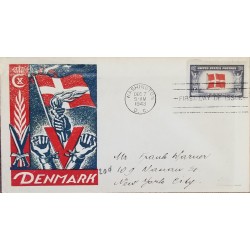 J) 1943 UNITED STATES, FLAG, DENMARK, AIRMAIL, CIRCULATED COVER, FROM USA TO NEW YORK