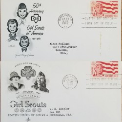 J) 1962 UNITED STATES, 50TH ANNIVERSARY GIRLS SCOUTS OF AMERICA, WITH SLOGAN CANCELLATION, SET OF 2 FDC