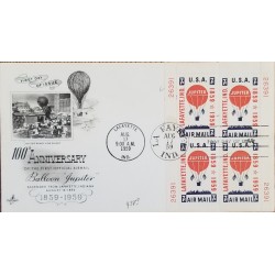 J) 1959 UNITED STATES, 100TH ANNIVERSARY OF THE FIRST OFFICIAL AIRMAIL BALLON JUPITER ASCENDED FROM LAFAYETTE